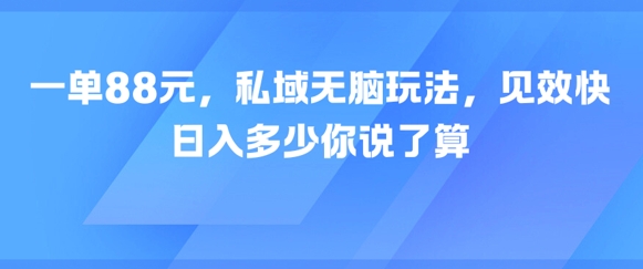 一单88元，私域无脑玩法，见效快，日入多少你说了算-柚子网创