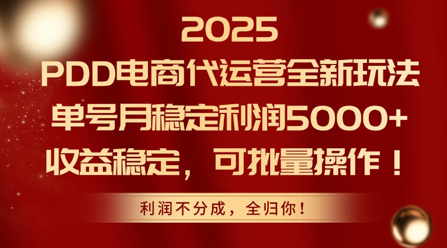（14839期）2025PDD电商代运营全新玩法，单号月稳定利润5000+，收益稳定，可批量操作-柚子网创