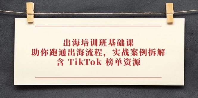 （14555期）出海培训班基础课，助你跑通出海流程，实战案例拆解，含 TikTok 榜单资源-柚子网创