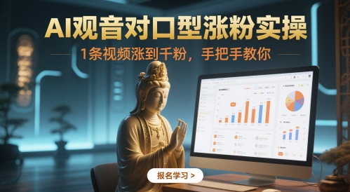 AI观音对口型涨粉实操，1条视频涨到千粉，手把手教你-柚子网创