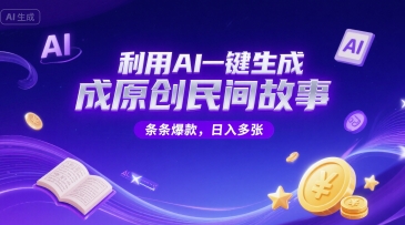利用AI一键生成原创民间故事，无限制生成，条条爆款，日入多张-柚子网创