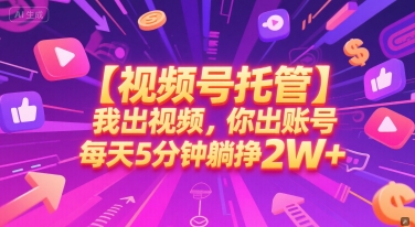 【视频号托管 】我出视频，你出账号，每天5分钟发布，最高躺挣2W+【揭秘】-柚子网创