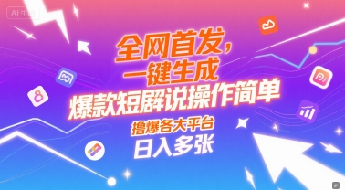 全网首发，一键生成爆款短剧解说操作简单，撸爆各大平台，日入多张-柚子网创