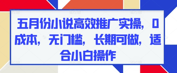 五月份小说高效推广实操，0成本，无门槛，长期可做，适合小白操作-柚子网创