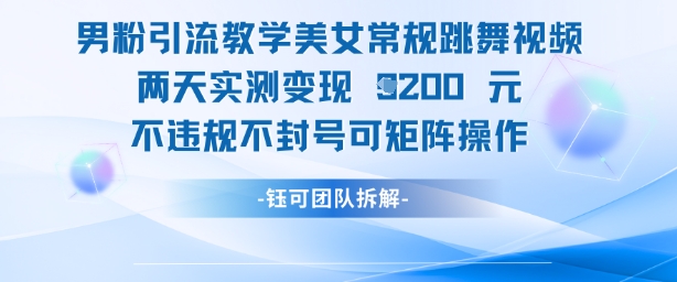 男粉引流教学美女常规跳舞视频两天实测变现1k+，不违规不封号可矩阵操作-柚子网创