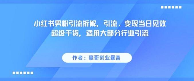 小红书男粉引流拆解，引流、变现当日见效超级干货，适用大部分行业引流-柚子网创