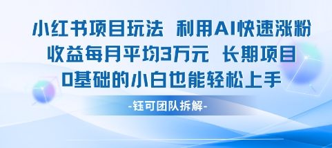 适合小白操作的小红书新项目，利用AI快速涨粉，收益每月平均1W+-柚子网创