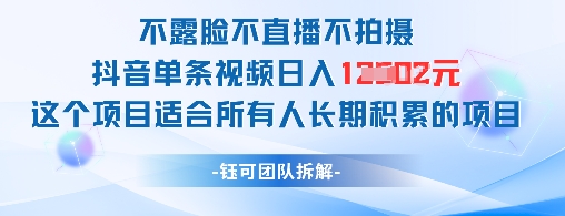 不露脸不直播不拍摄抖音单条视频日入1k+这个项目适合所有人长期积累的项目-柚子网创