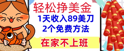 在家不上班，轻松挣美金， 1天收入89美刀，2个免费方法，懒人捡钱-柚子网创