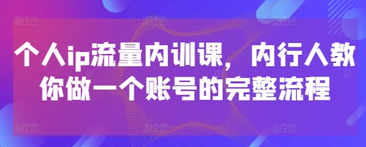 个人ip流量内训课，内行人教你做一个账号的完整流程-柚子网创