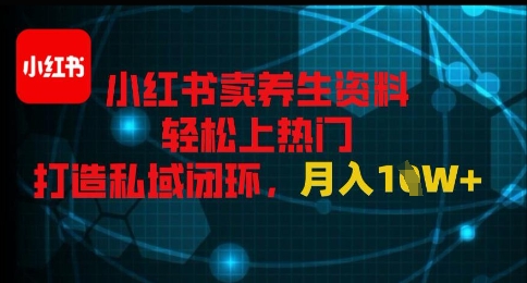小红书卖养生资料轻松上热门，打造私域闭环，月入1W+-柚子网创