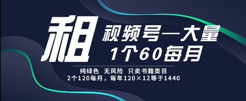 租视频号，一个60每月，2个120.纯绿色、无风险，常年租【揭秘】-柚子网创