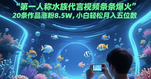 第一人称水族代言视频条条爆火，20条作品涨粉8.5W，小白轻松月入五位数-柚子网创