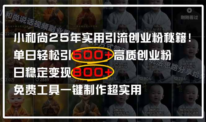 （14436期）小和尚2025年实用引流秘籍！单日轻松引500+高质量创业粉，日变现800+，…-柚子网创