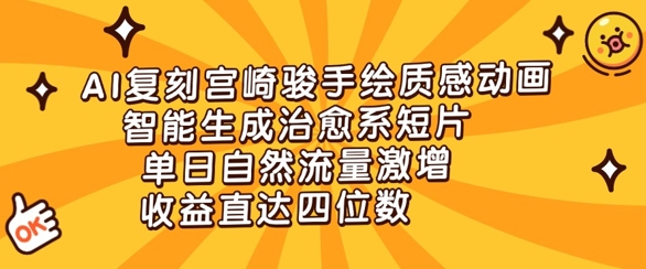 AI复刻宫崎骏手绘质感动画，智能生成治愈系短片，单日自然流量激增，收益直达四位数-柚子网创