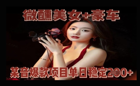 微醺美女+豪车，抖音爆款项目单日稳定2张+-柚子网创