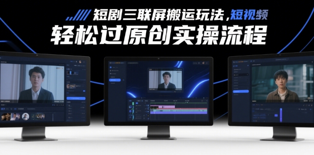 短剧三联屏搬运玩法，短剧搬运轻松过原创实操流程-柚子网创