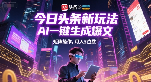 今日头条新玩法，AI一键生成爆文，矩阵操作，月入5位数-柚子网创