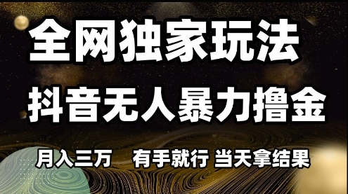 全网独家玩法抖音无人暴力撸金，月入3W，有手就行，当天拿结果【揭秘】-柚子网创