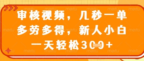 视频审核员，几秒一单，不限时间，不限地点，多做多得，新人小白一天轻松几张+【揭秘】-柚子网创