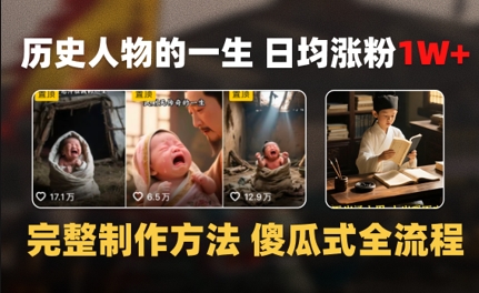 历史人物的一生 日均涨粉1W+，完整制作方法 傻瓜式全流程-柚子网创