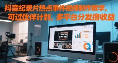 抖音纪录片热点事件视频制作教学，可过伙伴计划，多平台分发撸收益-柚子网创