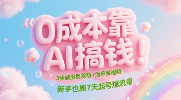 0成本靠AI搞钱！3步做出反差萌+治愈系视频，新手也能7天起号爆流量-柚子网创
