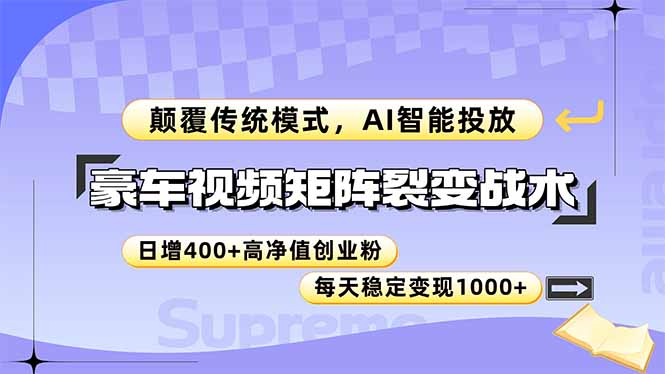 （14903期）豪车视频矩阵裂变战术，颠覆传统模式，AI智能投放，日增400+高净值创业…-柚子网创