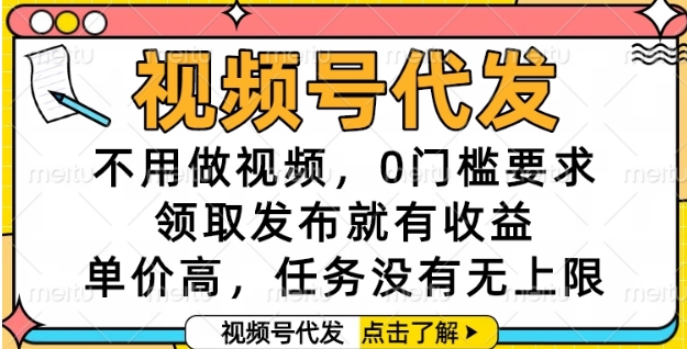 视频号代发，不用做视频，0门槛要求，领取发布就有收益，单价高，任务没有无上限【揭秘】-柚子网创