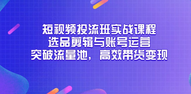 （14868期）短视频投流班实战课程，选品剪辑与账号运营，突破流量池，高效带货变现-柚子网创