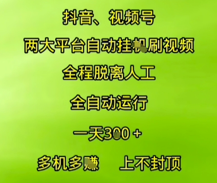 抖音视频号两大平台自动运行，全程脱离人工，自动获取收益，一天3张+，多机多挣，上不封顶【揭秘】-柚子网创