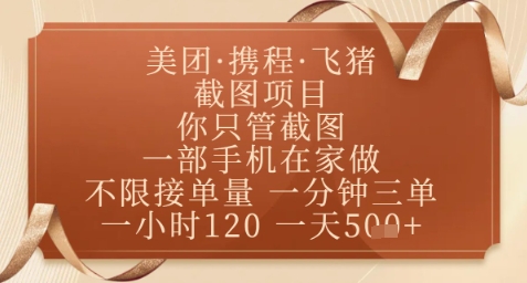 飞猪美团截图项目，你只管截图，一部手机在家做，正规平台无套路，一天5张+【揭秘】-柚子网创