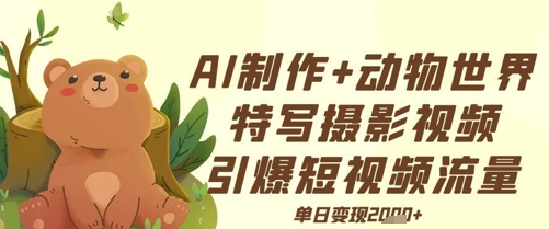 AI制作动物世界特写摄影视频+引爆短视频流量+单日变现多张-柚子网创