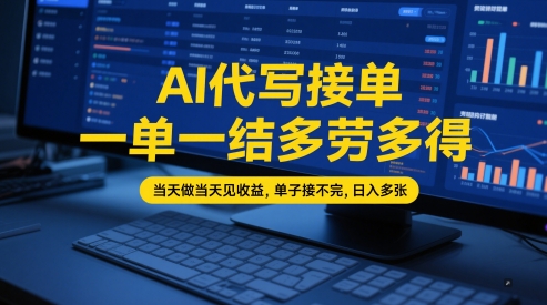 AI代写接单，一单一结多劳多得，当天做当天见收益，单子接不完，日入多张【全网最全实操课程】-柚子网创