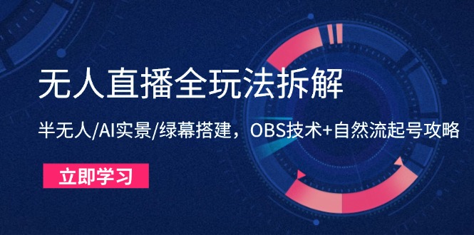 （14684期）无人直播全玩法拆解：半无人/AI实景/绿幕搭建，OBS技术+自然流起号攻略-柚子网创
