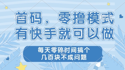 首码，零撸模式，有快手就可以做，每天零碎时间搞个几张不成问题【揭秘】-柚子网创
