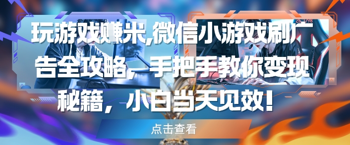 玩游戏挣米，微信小游戏刷广告全攻略，手把手教你变现秘籍，小白当天见效-柚子网创