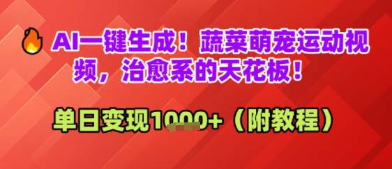 AI一键生成！蔬菜萌宠运动视频，治愈系的天花板！单日变现多张-柚子网创