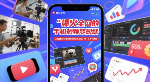 爆火全网的手机短视频变现课，0基础教你拍摄剪辑涨粉运营变现，用一部手机挣钱-柚子网创