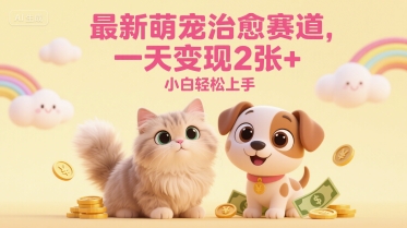 最新萌宠治愈赛道，一天变现2张+，小白轻松上手-柚子网创