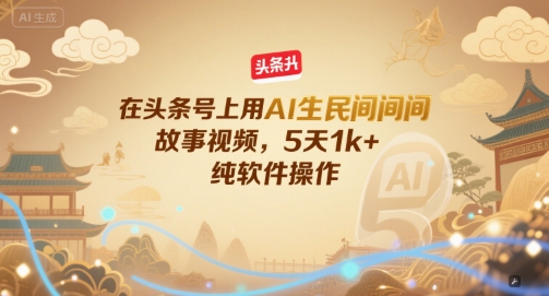 在头条号上用AI生民间故事视频，5天1k+，纯软件操作-柚子网创