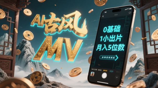 AI一键生成古风音乐MV，0剪辑基础1小时出片，多种变现渠道，一部手机月入5位数-柚子网创