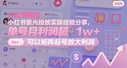 小红书聚光投放实操经验分享，单号月利润超1w+，可以矩阵起号放大利润-柚子网创