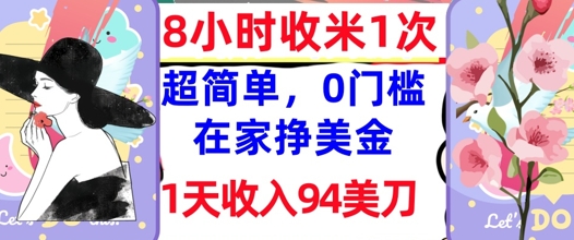 在家轻松挣美金，超简单，1天收入94刀，0门槛，8小时收米1次-柚子网创