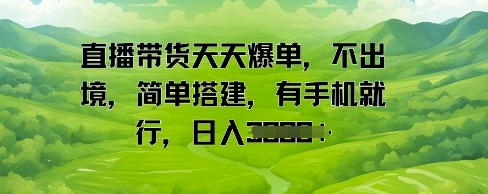 直播带货天天爆单，不出境，简单搭建，有手机就行，日入多张-柚子网创