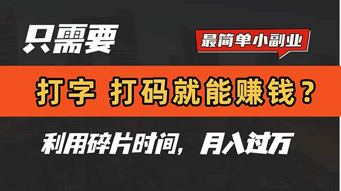 （14672期）只需要打字，打码，就能赚钱？简单的赚钱小副业，利用碎片时间，月入过万-柚子网创