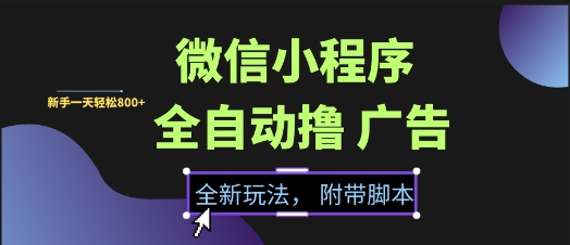 微信小程序全自动撸广告项目，彻底解决没流量的问题，新手一天8张+【揭秘】-柚子网创