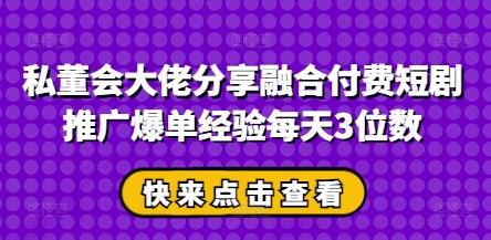 私董会大佬分享融合付费短剧推广爆单经验每天3位数-柚子网创
