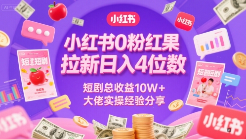 小红书0粉红果短剧拉新日入4位，数短剧总收益10W+大佬实操经验分享-柚子网创