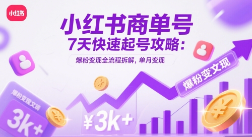 小红书商单号7天快速起号攻略：爆粉变现全流程拆解，单月变现3k+-柚子网创